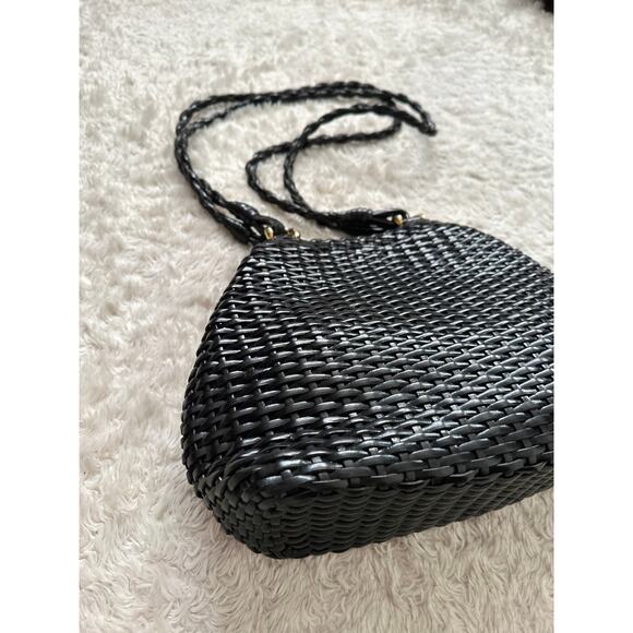 Vintage Talbots Black Woven Leather Crossbody Shoulder Bag Purse Gold Hardware - Picture 3 of 13